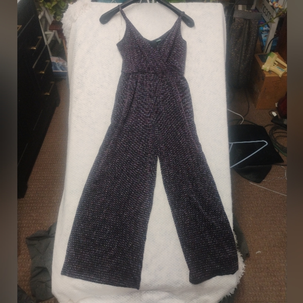 NWT A New Day XS Black Metallic Glitter Wide Leg Jumpsuit Party Chic Sparkly Out